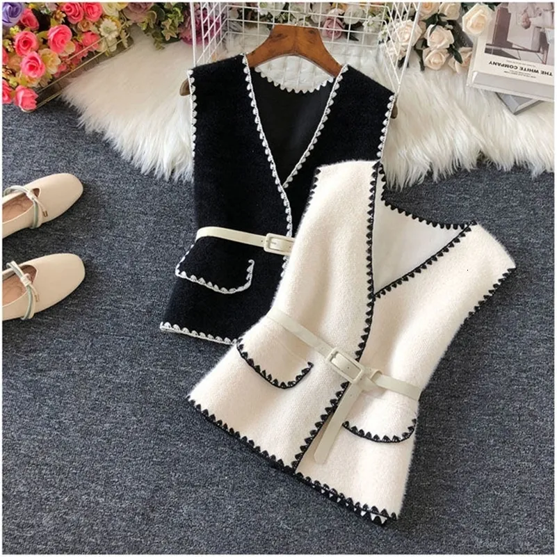 Kamizelki damskie wełniane wełniane SWEATER TOP Kobiety Sprężyna Elegancka elegancka z rękawem w szyku w szyku koreańsko-zwyczajna płaszcz mody 230408