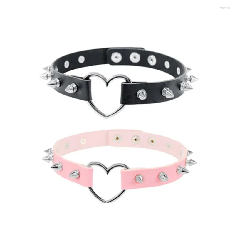 Choker Cool Rock Sexy Harajuku Gothic Collar Chokers Women Men Steampunk Leather Spike Rivet Goth Heart Punk Necklace Wholesale