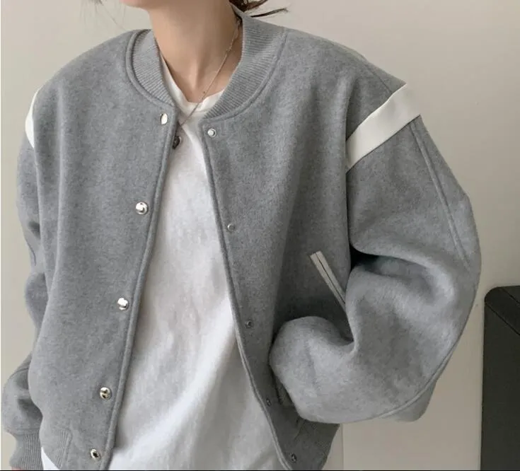 Diseñador abrigo de algodón chaqueta de béisbol cortavientos cortavientos equipo universitario Rayo letras costuras un solo pecho bloque de color cuello alto