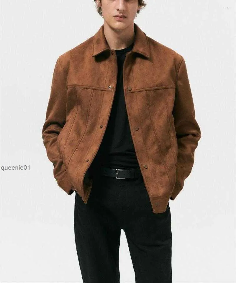 High Quality Men Jacket Coat Suede Lapel Autumn Solid Color Gentleman Vintage for