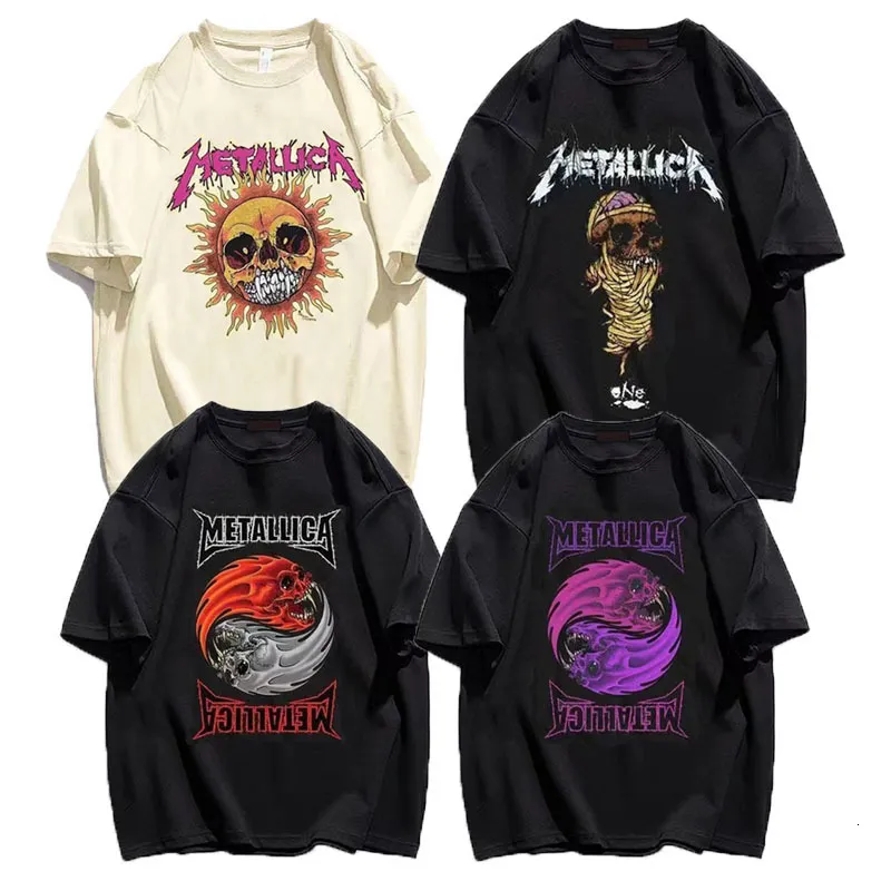 T-shirt maschile in metallo rock band maschile magliette grafiche cotone vintage cotone oversize hip hop streetwear music magliette punk punk y2k maniche corte 230408