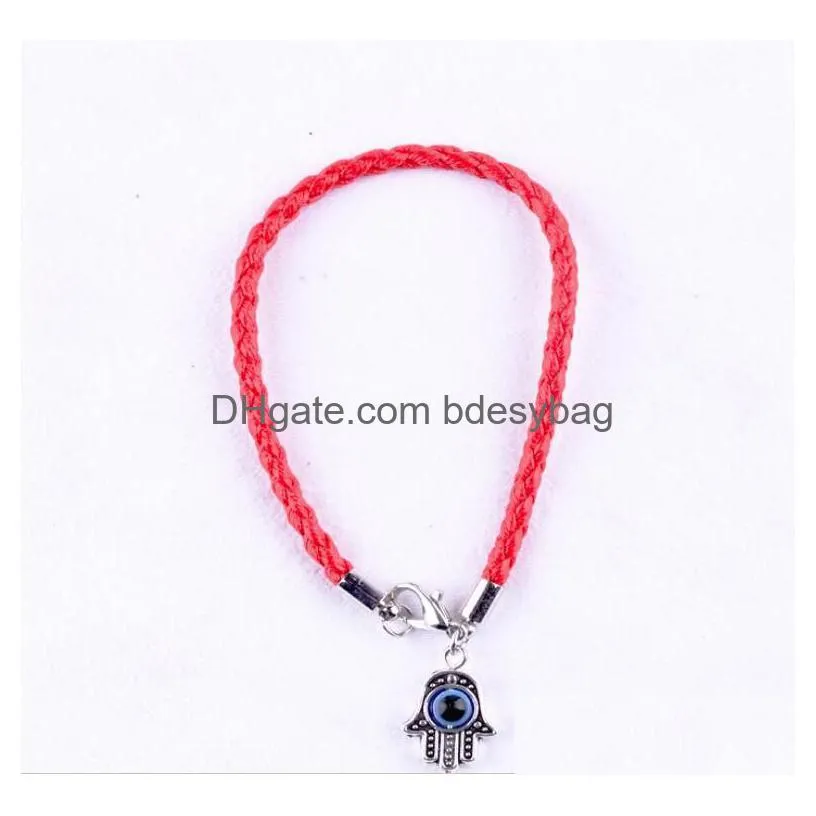 Keten 100 Stuks Rode Leatheroid Gevlochten String Kabh Boze Oog Hamsahand Charms Armbanden Mannen En Vrouwen Lederen Geluksarmband Wy1420 Drop Dhsnp