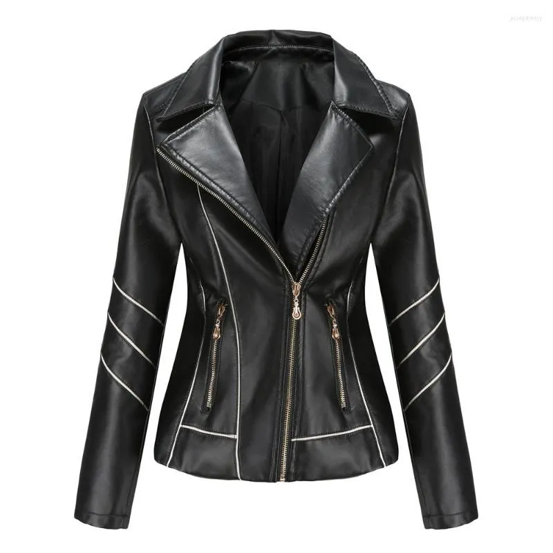 Damesleer CGC 2023 Autumn Winter Pu Jacket Dames Slim Korte Casual Streetwear Motorfiets Jassen Coat vrouwelijke bovenkleding