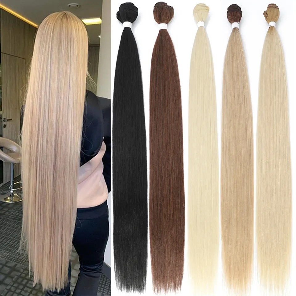 Hair Bulks Bone Straight Hair Bundles Salon Natural Hair Extensions Fake Fibers Super Long Synthetic Yaki Straight Hair Weaving Full to End 230407