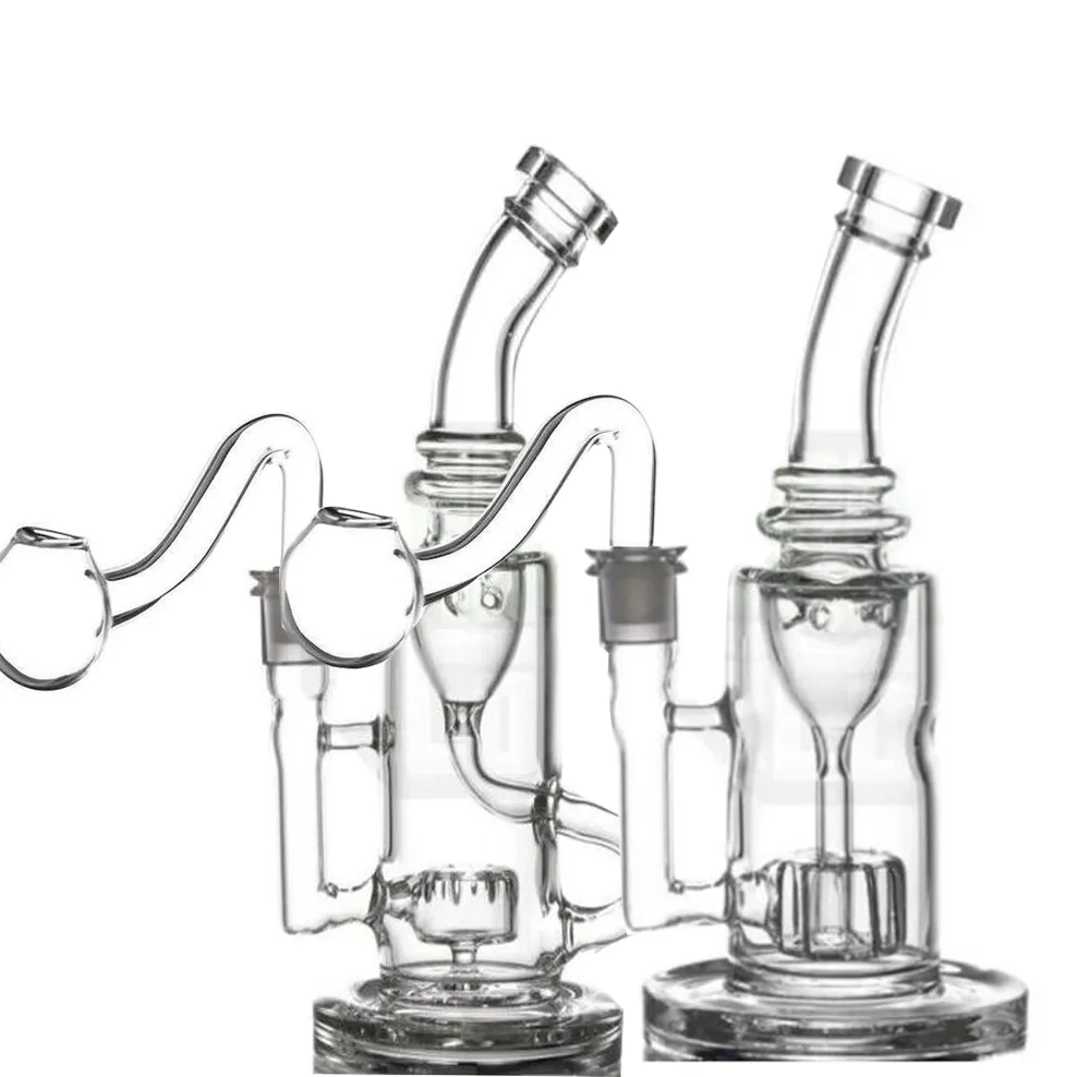 Klein Recycler Bong Skull Glass Hookahs Rökrör Glasögon Vatten Bongs Heady Dab Rig Percolator med 14 mm banger