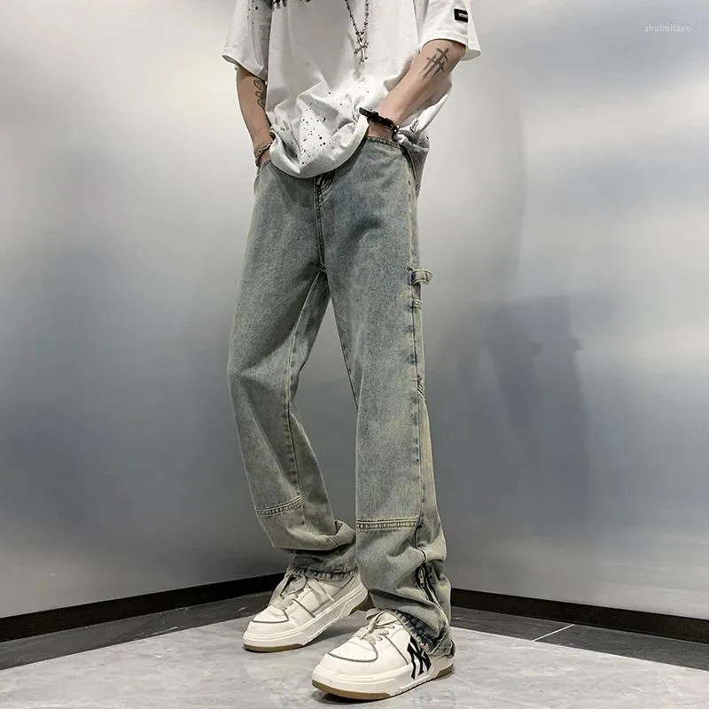 Jeans da uomo Primavera Nicchia Cerniera Divisa American Retro Causale Pantaloni larghi High Street Pantaloni dritti Pantaloni da uomo Abiti maschili