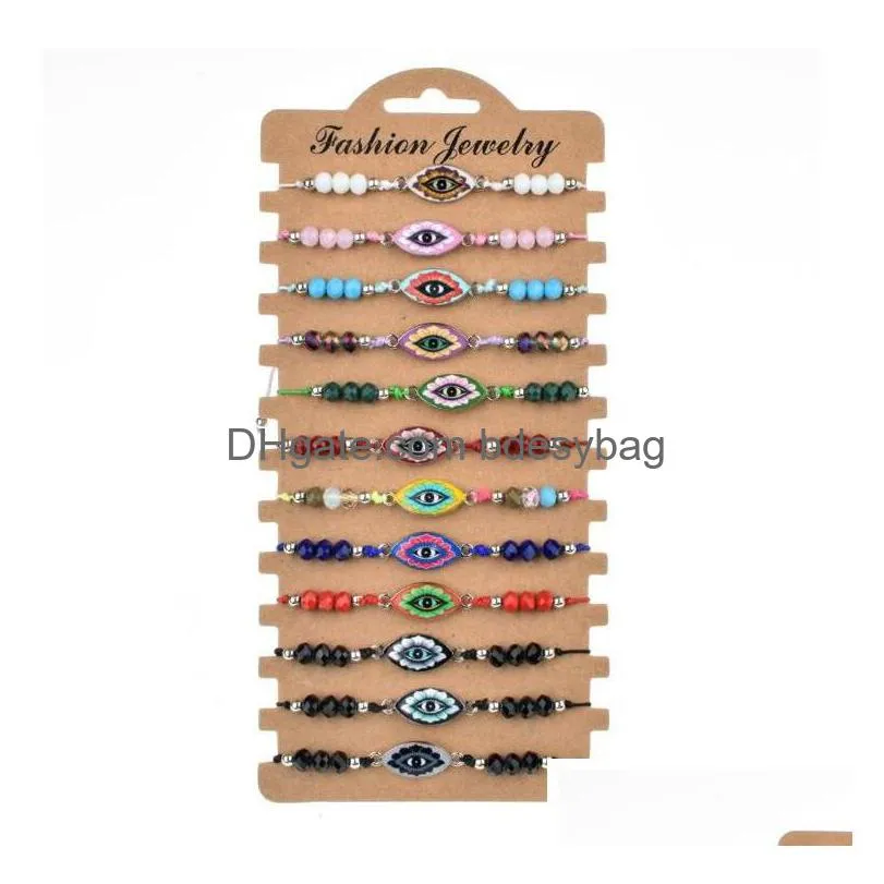 Charme Pulseiras 12 Pçs / Set Moda Esmalte Fatima Mão Ajustável Pulseiras Mulheres Homens Evil Eye Cristal Beads Amizade Pulseira Encantos Dhum3