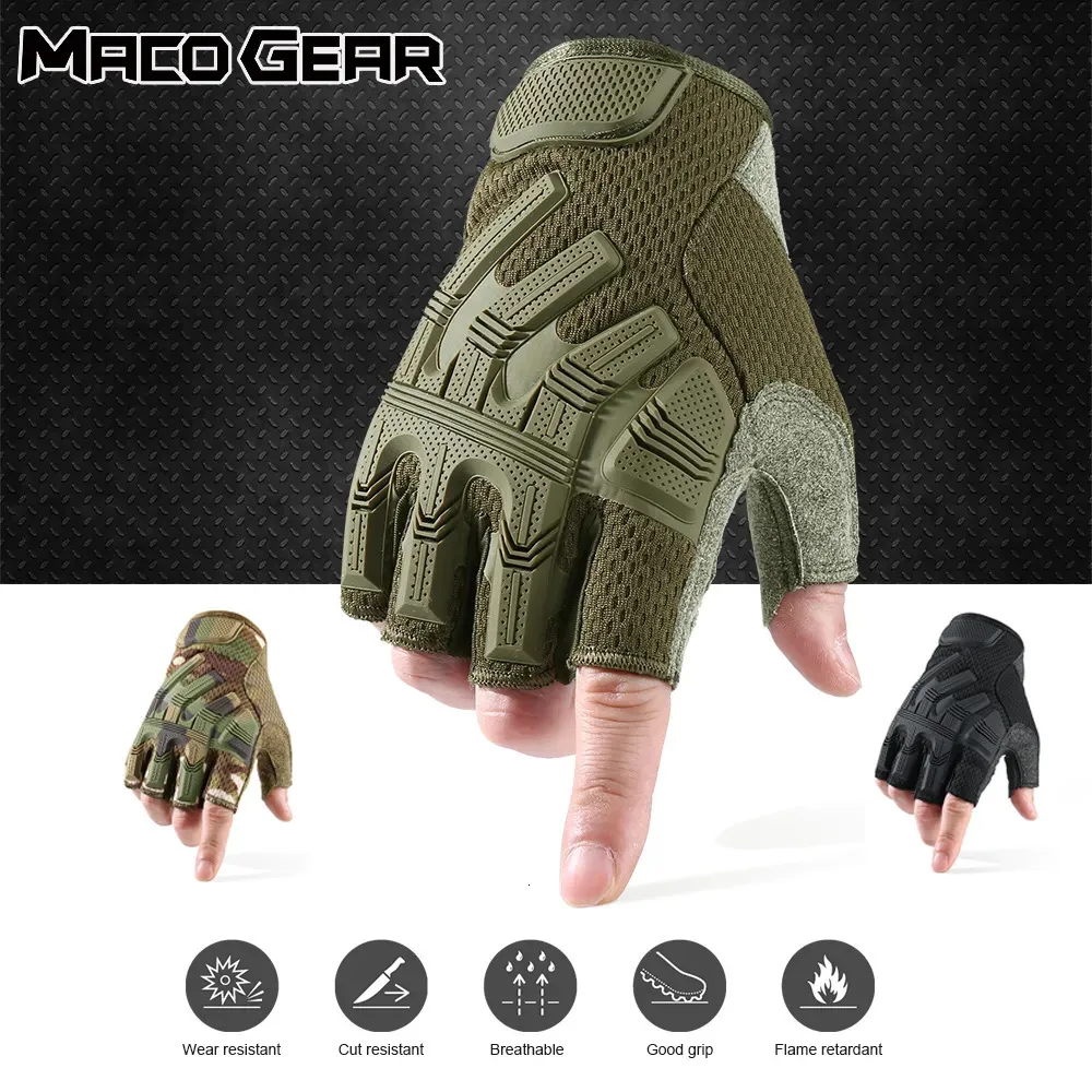 Luvas de ciclismo Luvas sem dedos Luvas de meio dedo Tático Militar Exército Mittens SWAT Airsoft Bicicleta Tiro ao ar livre Caminhadas Condução Homens 231108