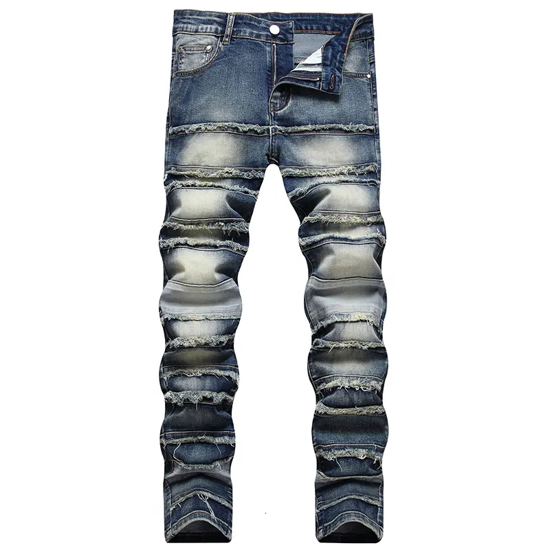 2023 New High Street Retro Ripped Distressed Jeans Men Straight Washed Hip Hop Denim Trousers Trend Style Casual Jeans Pants