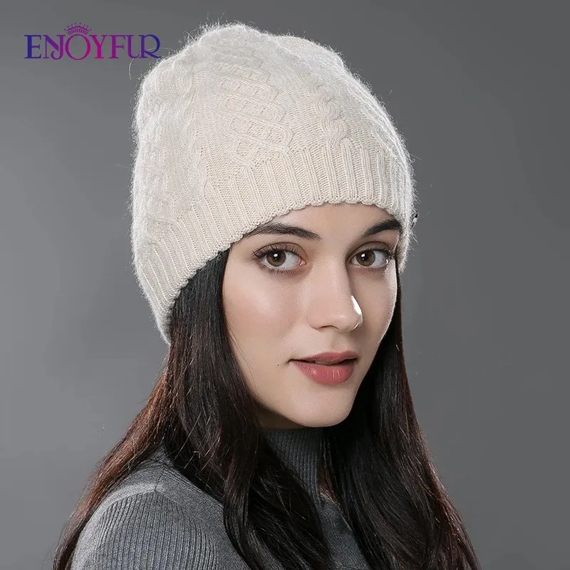 Beanie/Skull Caps ENJOYFUR Dames Herfst Winter Hoeden Elastisch Gebreide Wol Katoen Gorro Effen Veelkleurige Mutsen Cap High-end Schattig Casual Hoeden 231108