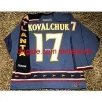 embroidery #17 ILYA KOVALCHUK  Thrashers WHTE Blue Vintage Hockey Jersey custom any name number Jersey