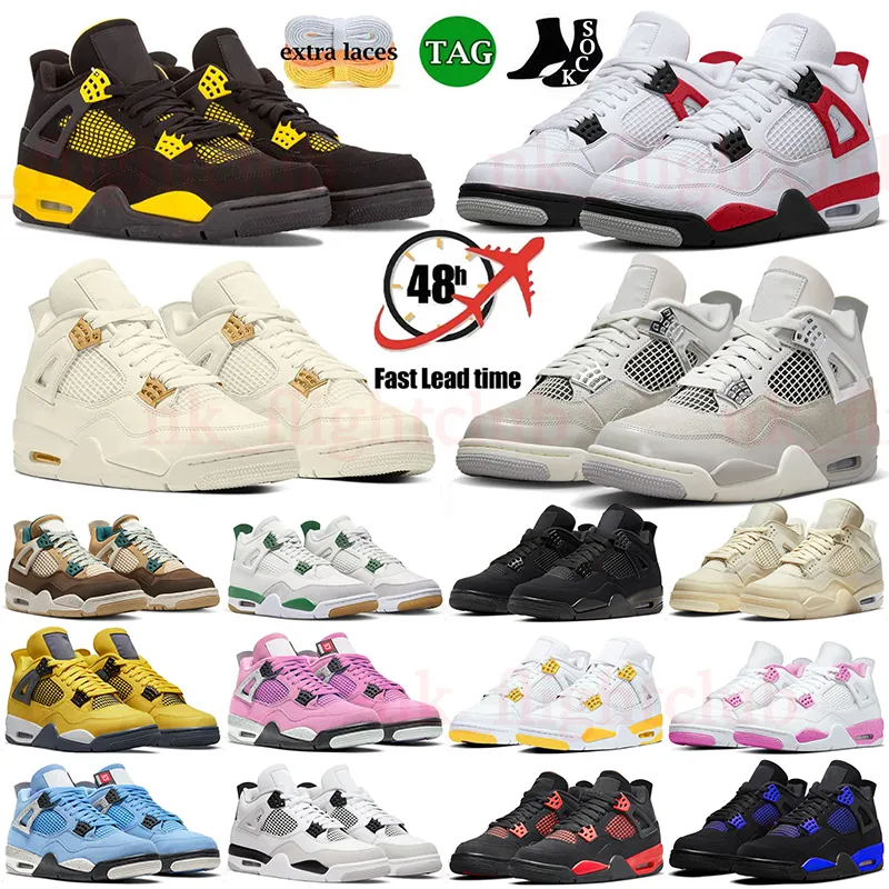 nike air jordan retro 4 4s jordan4 travis scott أحذية كرة السلة للرجال قمم الأحمر الرعد الأشرعة الفوتون الغبار الأشعة تحت الحمراء القط الأسود أحذية رياضية للرجال【code ：L】