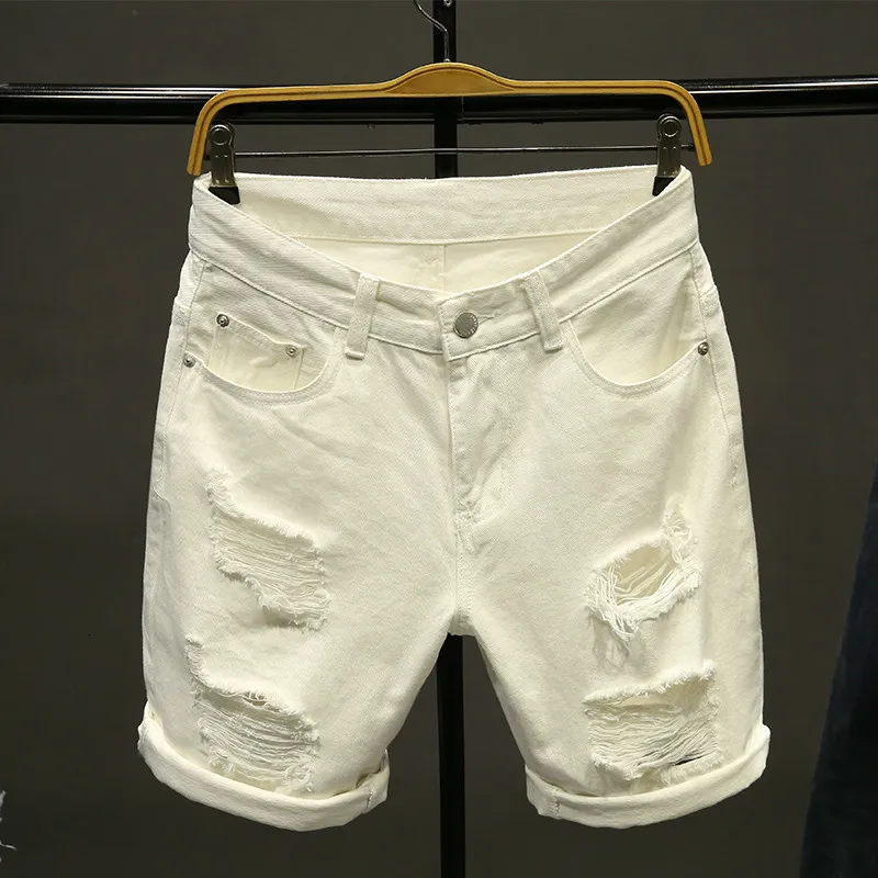 Shorts pour hommes été blanc noir et kaki cardigan pour hommes lâche jeans droits mode hip-hop bermuda trou casual denim cargo shorts 230408