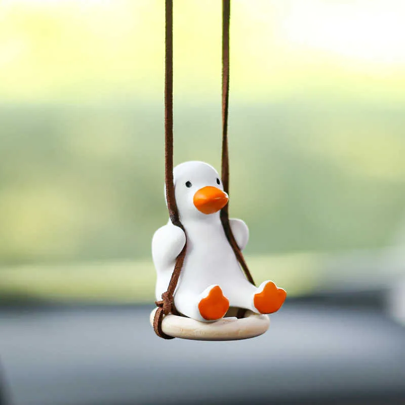 Interior Decorations Creative Adjustable Car hanging ornaments Ducklings modeling plaster swing rearview mirror decoration car interior pendant AA230407