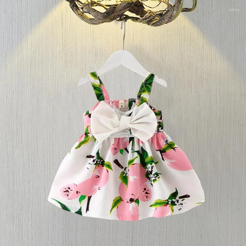 女の子のドレス夏の赤ちゃんドレス大弓の幼児服かわいいプリントの袖なし生まれた女の子のためのプリンセス
