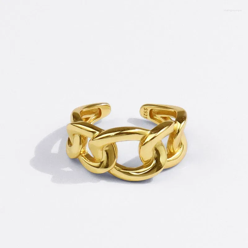 Cluster Rings Fashion Punk Metal Cuban Chain Finger Ring Girls Minimalist Dainty Party Jewlery Gifts E1247