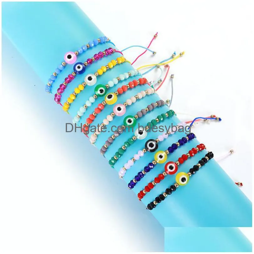매력 팔찌 12pc/팩 여름 캔디 색상 사악한 눈 팔찌 유리 씨앗 비드 우정 보석 보석 팔찌 사랑스러운 여자 dhfww