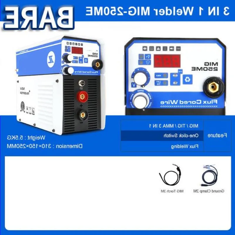 Kaynaklı Dijital Ev Halkı Tek Fazlı MIG-250E Mini Mig Makine Kaynağı Gaz Akı Çekirdek Tel Inverter qrxgh