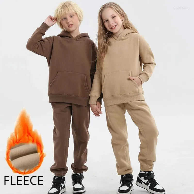 Kleidung Sets Winter Für Kinder Fleece Dicke Baumwolle Hoodies Jogginghose 2 stücke Jungen Mädchen Trainingsanzug Casual Pullover Outfits 10 12 jahre