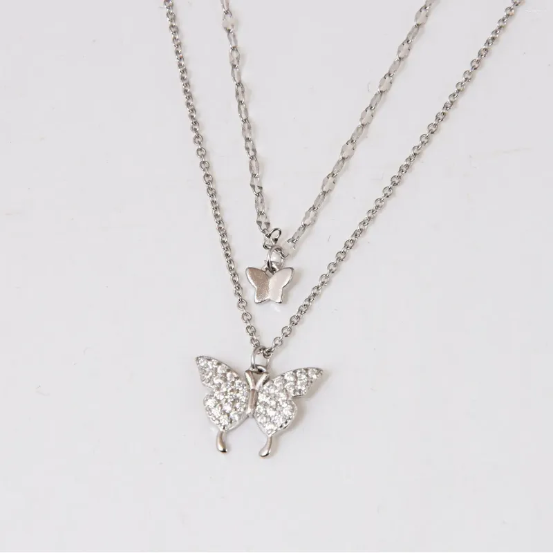 Pendants Double Layer Butterfly Necklace With A Small Group Wearing Thin Astigmatic Chains. Female Korean Internet Celebrity Temperament