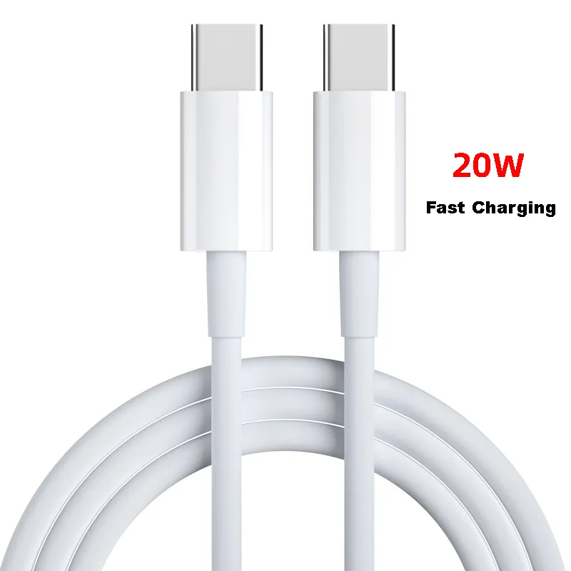 Hot 1M 3ft QC 3.0 20W Fast Charge Type C to C Quick Data Cable 144 Braid Core TPE wire White