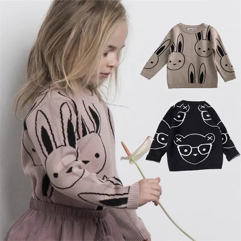 Хит продаж, модные свитера для маленьких девочек, свитер с кроликом для мальчиков, осень-зима, детский пуловер, топы, хлопковый трикотаж для девочек, одежда LJ201