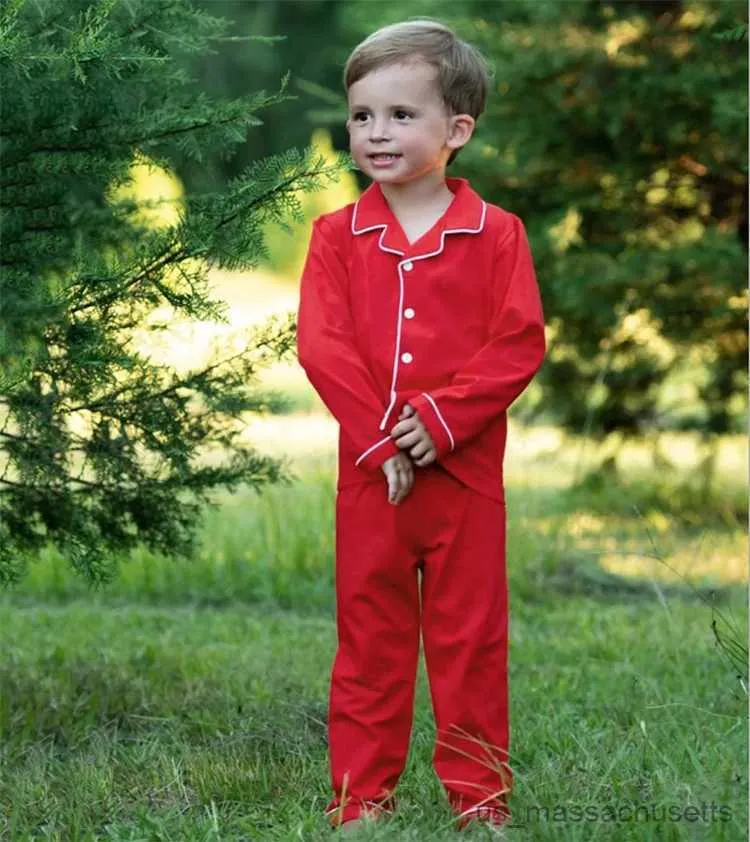 Pyjamas Ensembles de pyjama à col rabattu rouge de Noël pour enfants. Hauts à manches longues + pantalons. Ensemble de pyjamas pour tout-petits filles et garçons. Vêtements de nuit pour enfants R231108