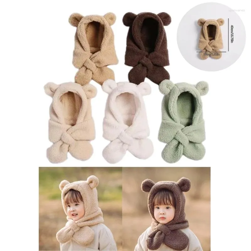 Berets Winter Warm Children Scarf Hat Plush Kids Ear Protection Cap Boy Girl Outdoor Ski Windproof Hood Beanies Lamb Fleece Neck Snood