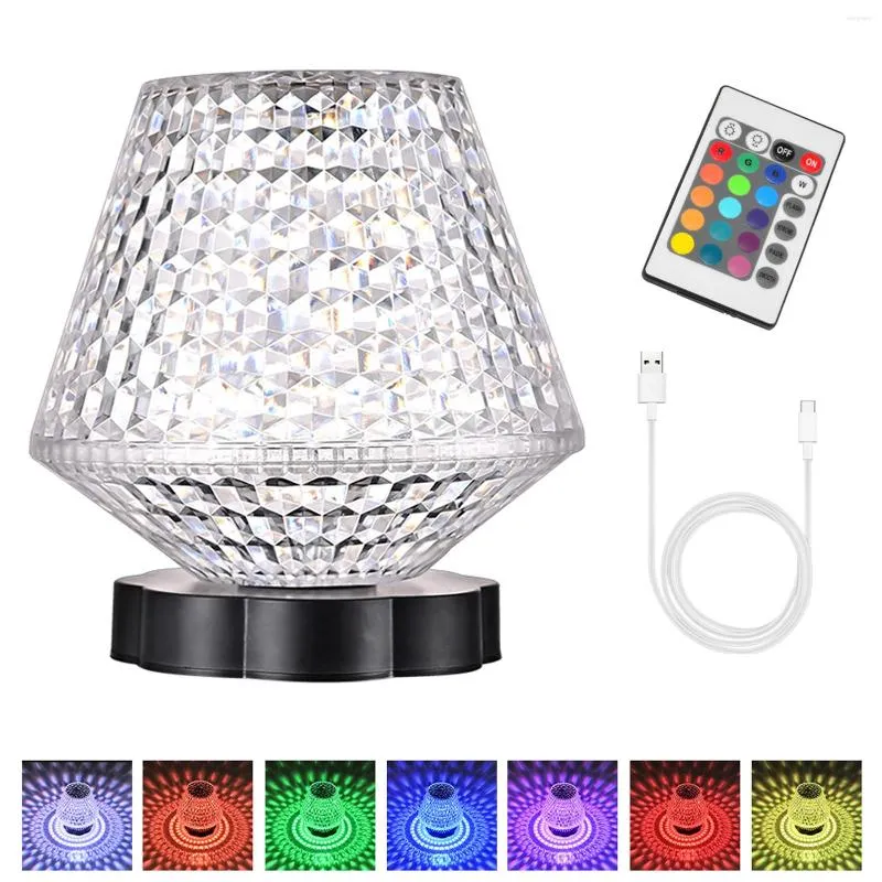 Table Lamps Wireless Bedside Light Adjustable Crystal Lamp Bedroom Gift Acrylic Home Decor With Remote Touch Control 16 Color Changing