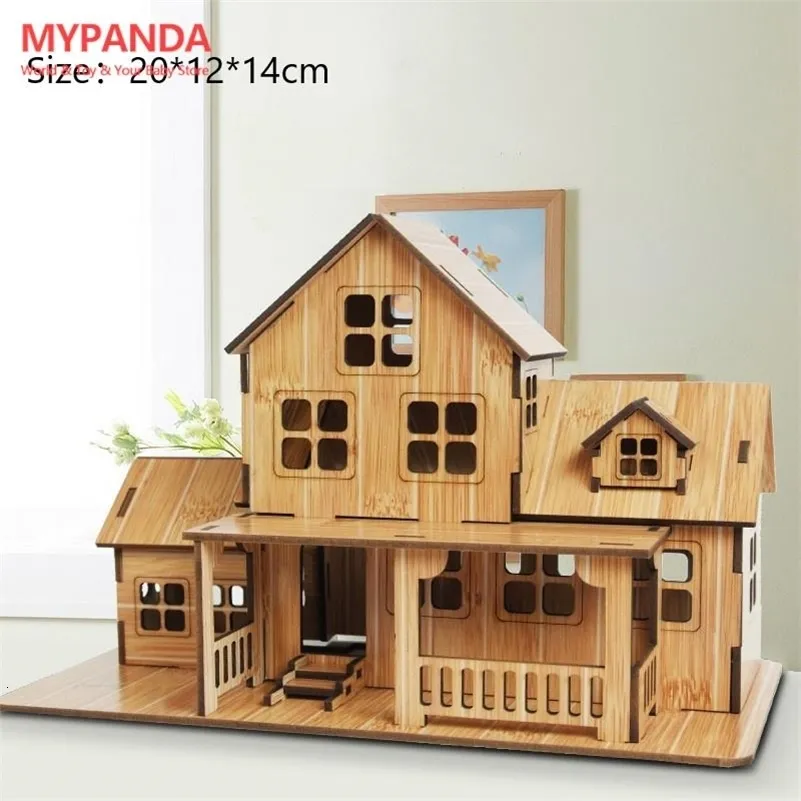 3D Puzzles Wooden Jigsaw Architecture DIY House Villa Kids Boys Girls Papier edukacyjny 230407