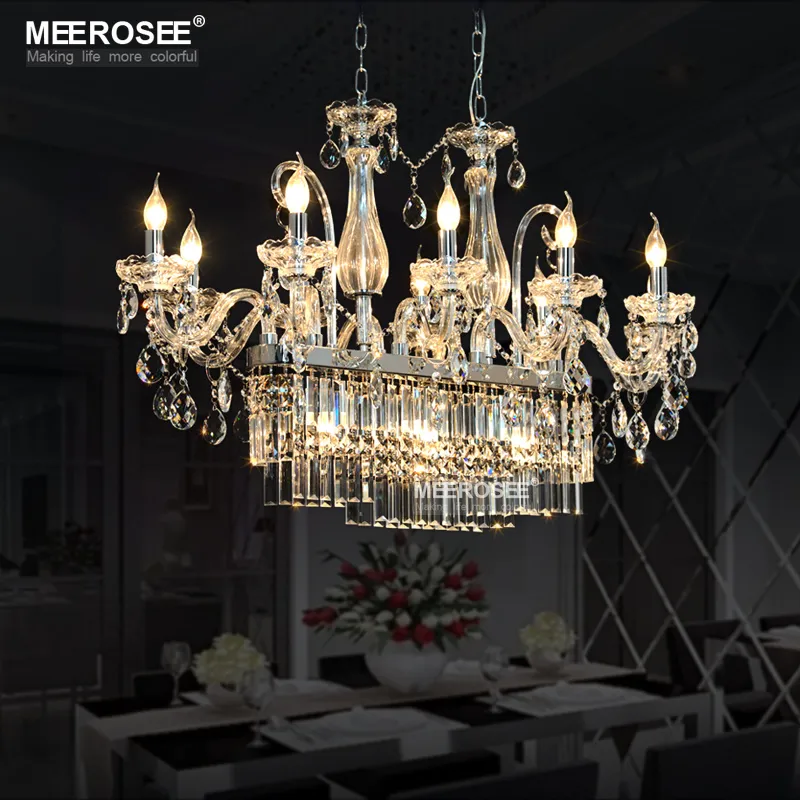 Gorgeous Chandeliers Light Fixture Rectangle Crystal 13 Lights Glass Clear Chrome Pendant indoor Lighting Lustre Hanging Dining room drop Lamp