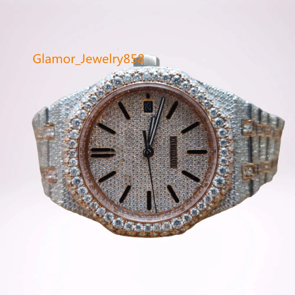 Iced Out Watch Moissanite Diamond VVS Rostfritt stål VVS Anpassad Moissanite Watch för män