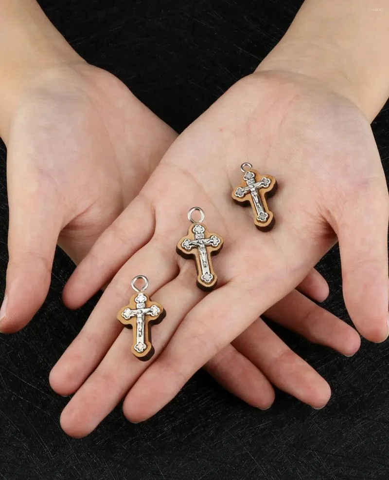Ожерелья с подвесками Cottvo10 шт., браслет «сделай сам», ожерелье с распятием, маленький деревянный крест с бутонами, подвески для изготовления ювелирных изделий, аксессуары