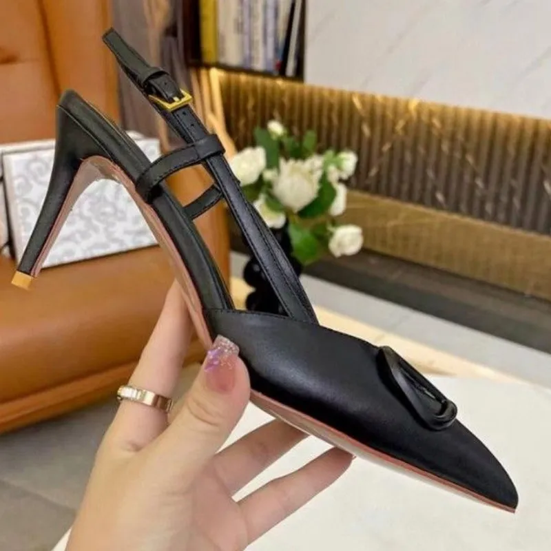 brand women's high-end sandal dress shoes high-heeled leather rivet pointed high-heeled shoes female sexy stilettos fashion party wedding high-heeled woman shoes 8.5cm