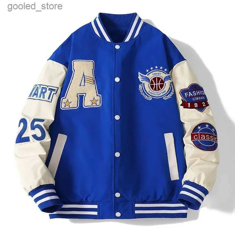 Herrjackor män varsity baseball bomber jacka hip hop hajuku ben bokstav lapptäcke läderjackor streetwear kvinnor unisex college rockar q231109