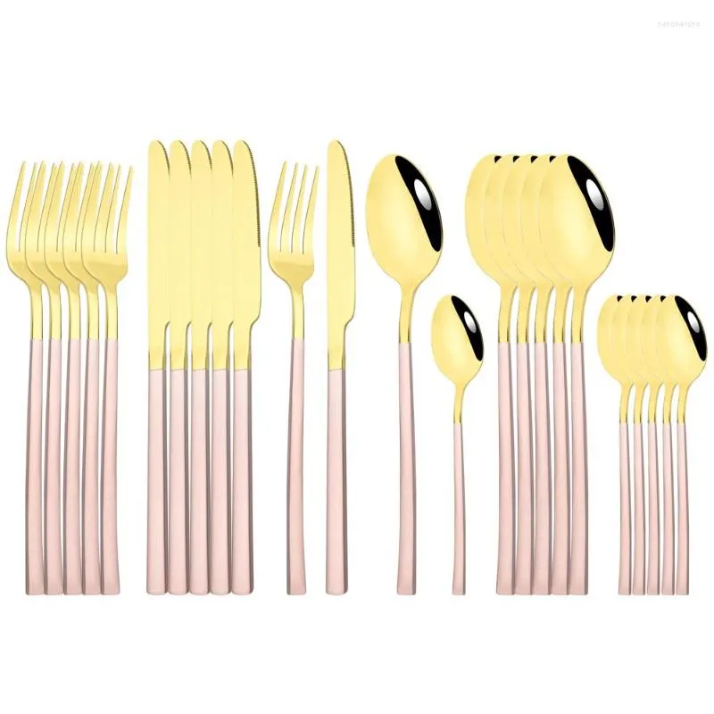 Ensembles de vaisselle or rose miroir couverts ensemble couteau fourchette cuillère dîner vaisselle acier inoxydable cuisine maison couverts argenterie