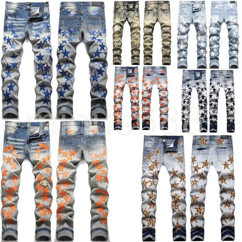 Designer di jeans da uomo amirs designer maschi jeans high street hole stella patch amirs stella ricamare pannelli allungano pantaloni slim-fit dimensione 29/30/31/32/33/34/36/38/40/42