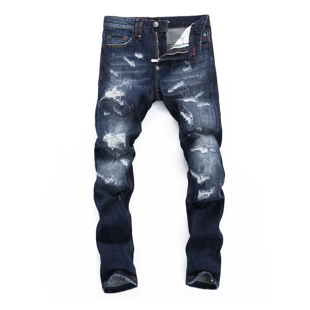 Pp pleinxplein jeans masculino design original cor azul top reto alongamento magro jeans jeans calça casual 336