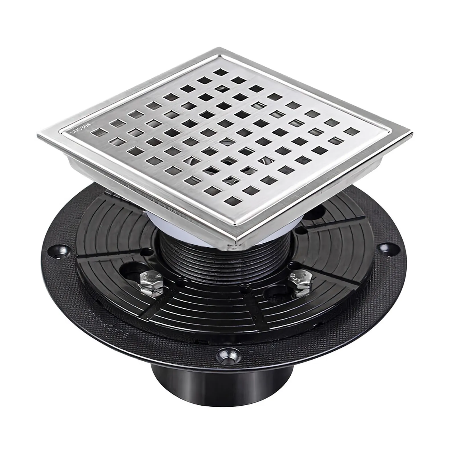 Grid Square Shower Drain, 304 Stainless Steel Bathroom Floor Drain with Flange and Hair Strainer, Hair Catcher, High Flow Drainage, Removable Grid Grate