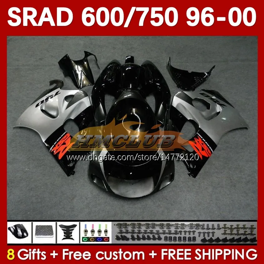 Kit carrosserie pour SUZUKI SRAD GSXR 750 600 CC GSXR600 GSXR750 1996-2000 168No.119 GSX-R750 GSXR-600 1996 1997 1998 1999 2000 600CC 750CC 96 97 98 99 00 MOTO Carénage argenté noir