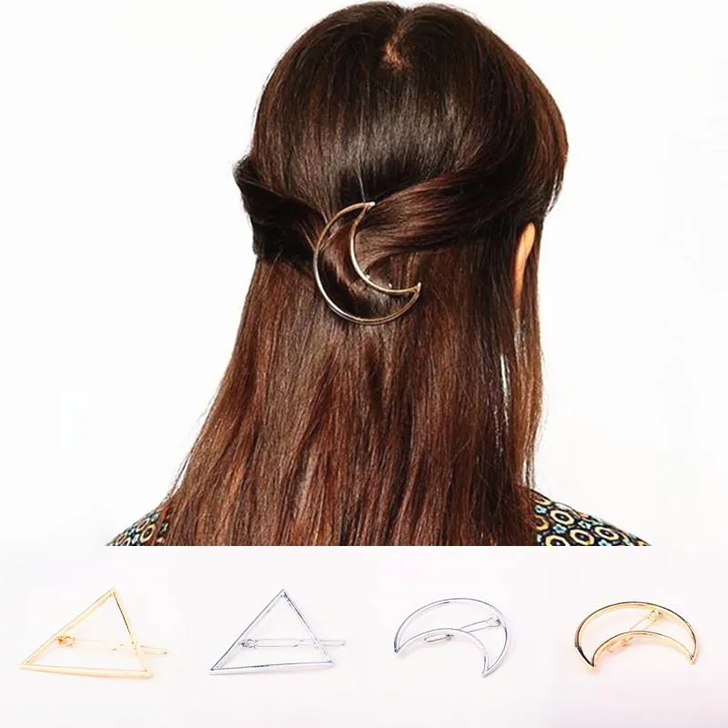 Hårklipp Barrettes Fashion Moon Shape Hairpins Metal Women Lady Girls Triangle Barrette Clip Accessories Girl Gift Decorationshair