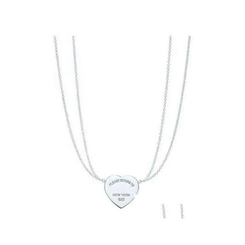 Pendentif Colliers Tiff Collier Sier Femme Bijoux Artisanat exquis avec coeur bleu classique officiel en gros luxe Dr Dh0iq