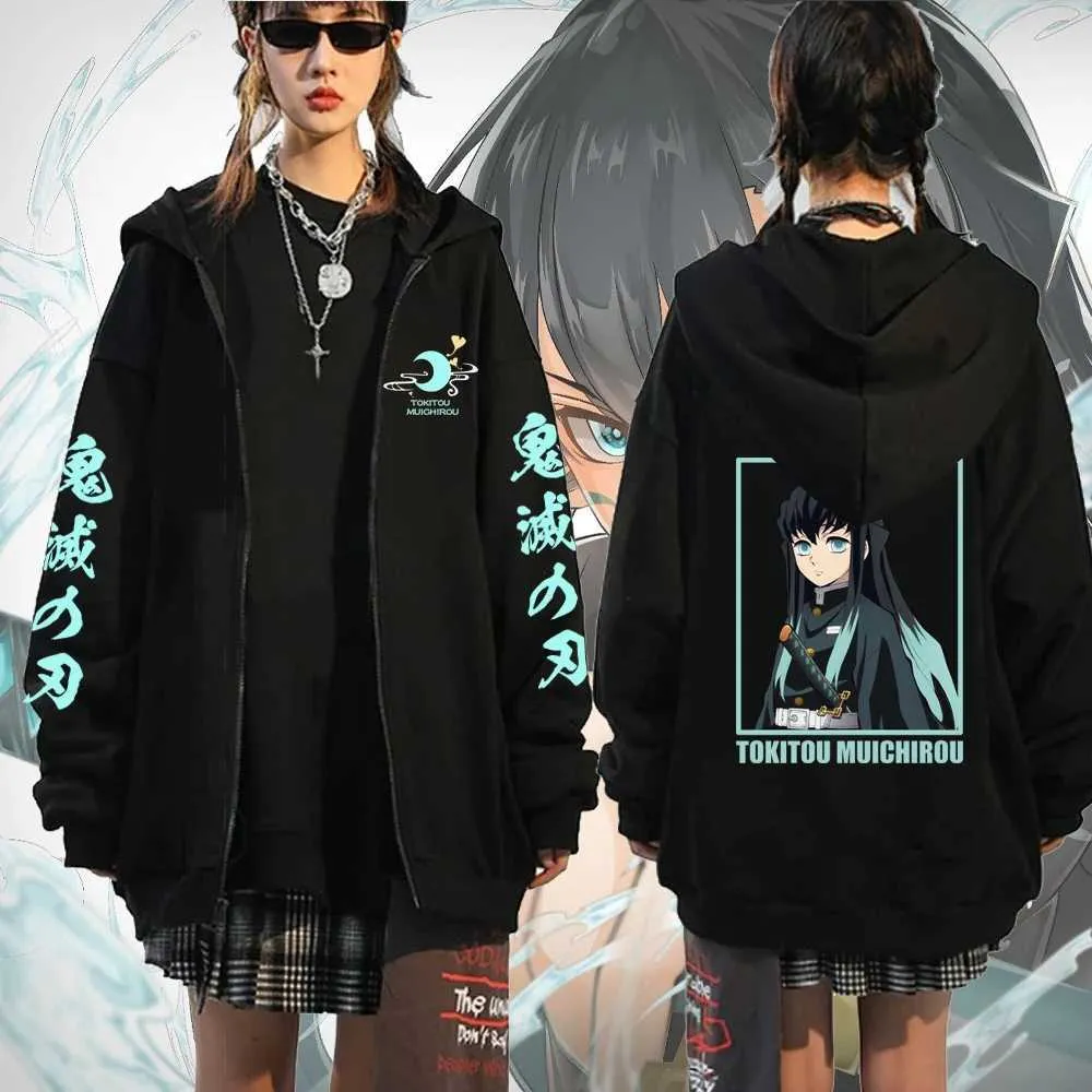 Męskie bluzy bluzy japońskie anime demon Slayer Plus Size Zipper Bluza Bluza kreskówka Tokito Muichiro Zip Kurtki unisex streetwearl23116