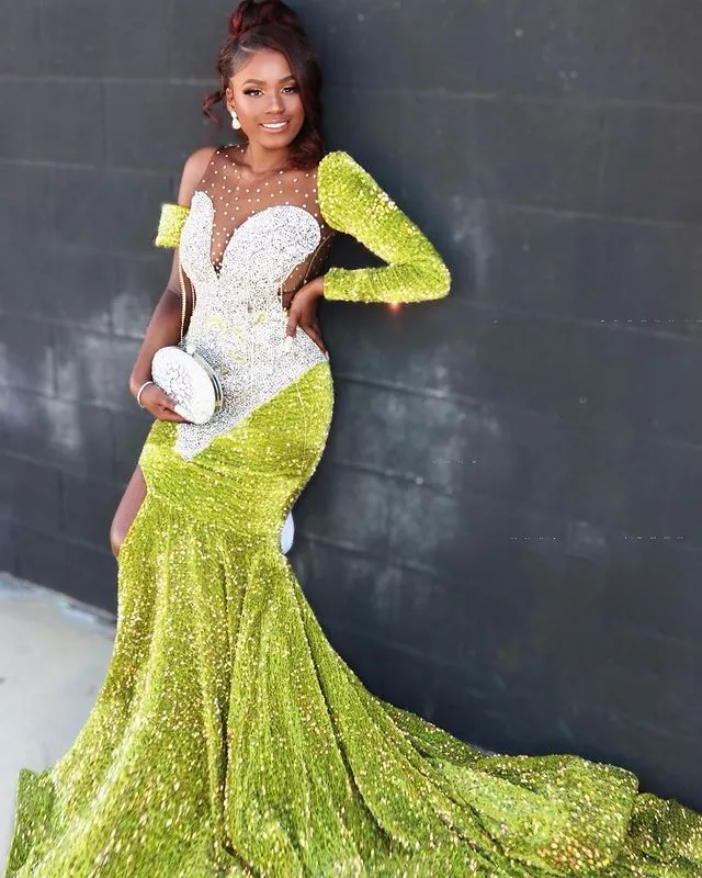 2023 Mermaid Long Green Beaded Prom Dresses Party Dress          fg3143 main image 1