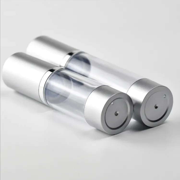 All-match Silver Empty Cosmetic Airless Bottle 15ml 30ml 50ml Portable Refillable Plastic Pump Bottles for Liquid Lotion Essence