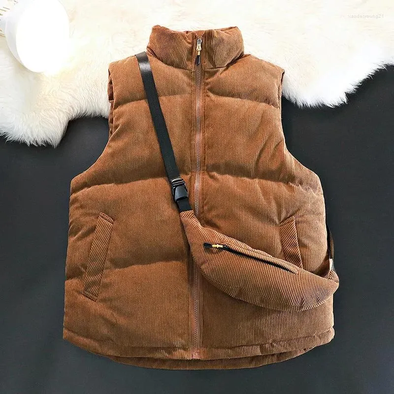 Men's Vests Japanese Fashion Brand Vest Autumn/Winter Casual Coat Simple Portable Bag Solid Sleeveless Warm And Thick