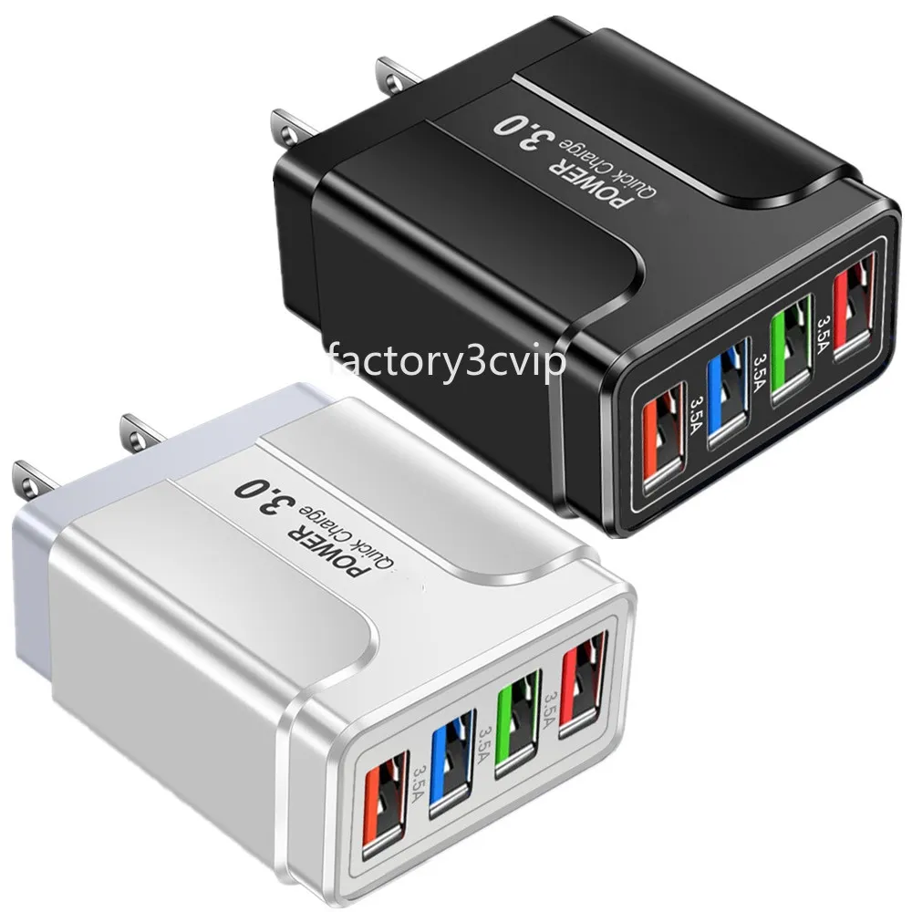 5V 5.1A 4 USB PORTS Väggladdare EU US UK AC Power Adapter Plugs för iPhone 7 8 11 12 13 14 Pro Max Samsung LG F1 PC Mp3