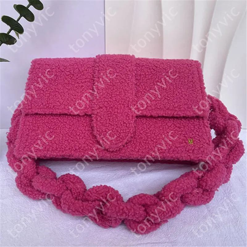 Winter Womens Fluffy Shoulder Bag Colorful Wool Luxury Handbag Soft Teddy Shoulder Bags Jacs Twist Strap Baguette Fashion Hobo Purse