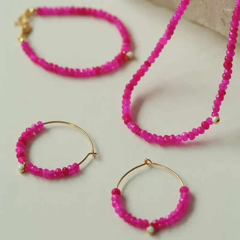 Necklace Earrings Set Style Dragon Fruit Color Beaded Bracelet Women's Fashion Opal Earring