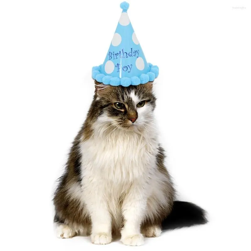 Dog Apparel Cute Pet Cat Headgear Birthday Hats Dot With Hairball Cap Party Cone Hat For Celebration Decorations Accessories